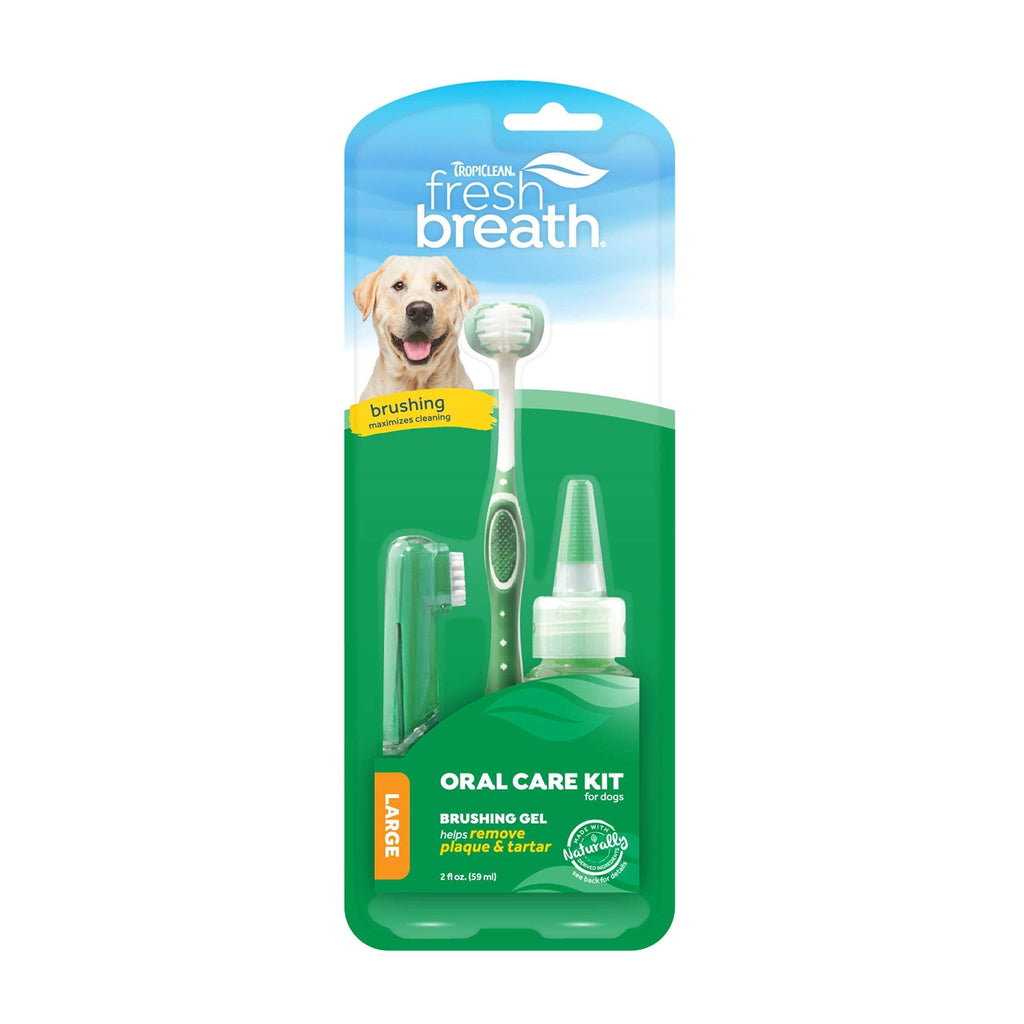 Fresh Breath by TropiClean Oral Care Kit for Dogs - Removes Plaque & Tartar - Includes TripleFlex Toothbrush, Finger Brush & Brushing Gel - 59 ml - PawsPlanet Australia