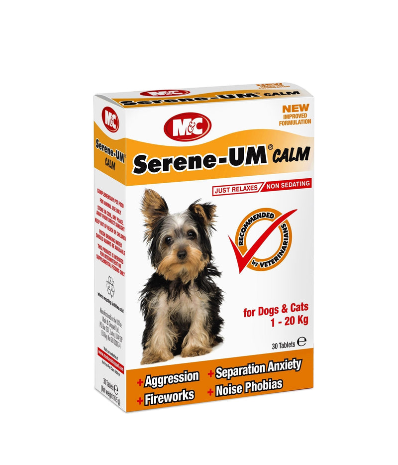 M&C Serene-UM Calm, Naturally Calms & Soothes for Dogs & Cats 30 Tablets (Pack of 2) Dogs & Cats 1-20 kg 2 x 30 Tablets (60 in Total) - PawsPlanet Australia