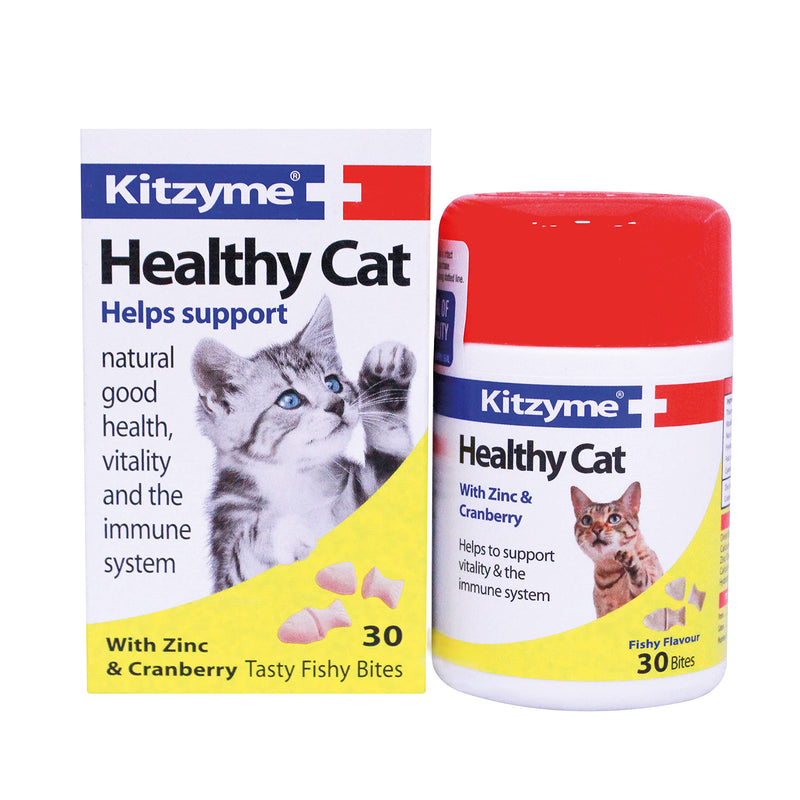 Kitzyme | Healthy Cat Vitamins, also Suitable for Kittens | Promotes Fitness & Vitality | Tasty Fish Bites with Zinc & Cranberry (30 Tablets) - PawsPlanet Australia