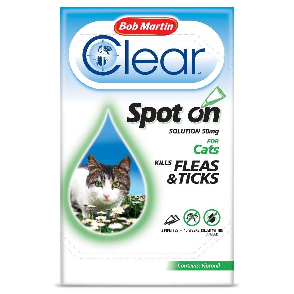 Bob Martin Clear Flea & Tick Clear Fipronil Cat Spot on Solution, 2 Tubes - PawsPlanet Australia