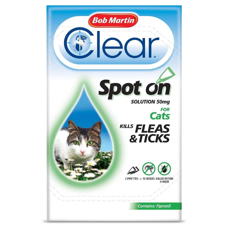 Bob Martin Clear Flea & Tick Clear Fipronil Cat Spot on Solution, 2 Tubes - PawsPlanet Australia