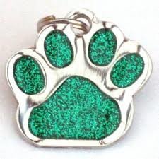 Glitter Pet Tag Green Paw Print Design 26mm S/Steel From Melian - MESSAGE US WITH TEXT REQUIRED - PawsPlanet Australia
