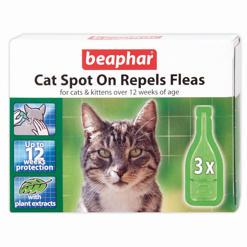 Beaphar Cat Spot On Repels Fleas - 12 weeks protection 3 Count (Pack of 1) 12 Week - PawsPlanet Australia