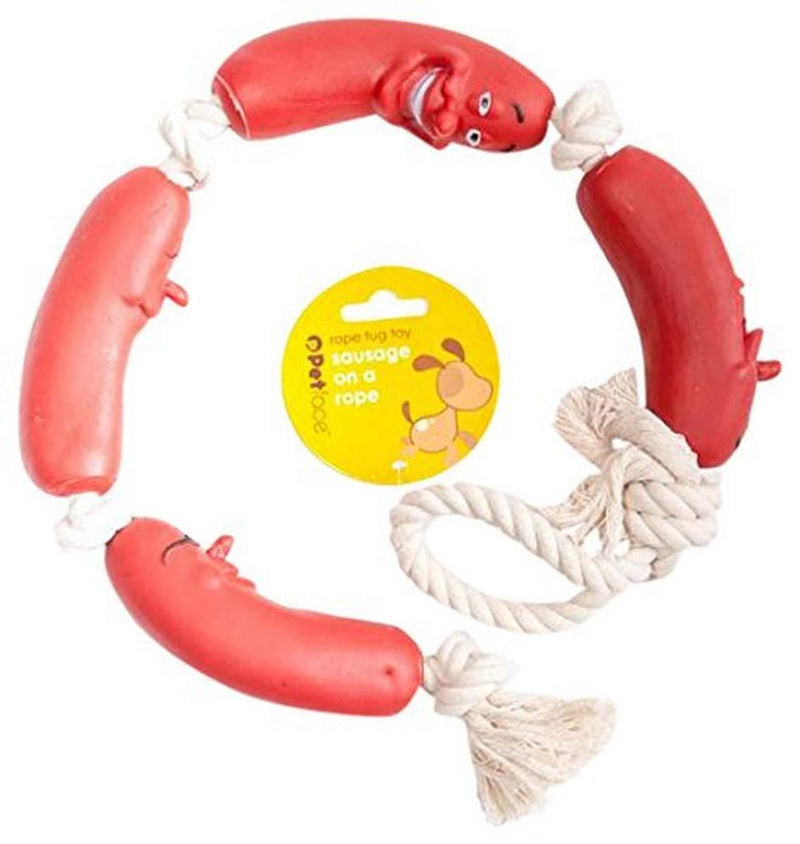 Petface Sausage On A Rope Dog Toy, Red - PawsPlanet Australia