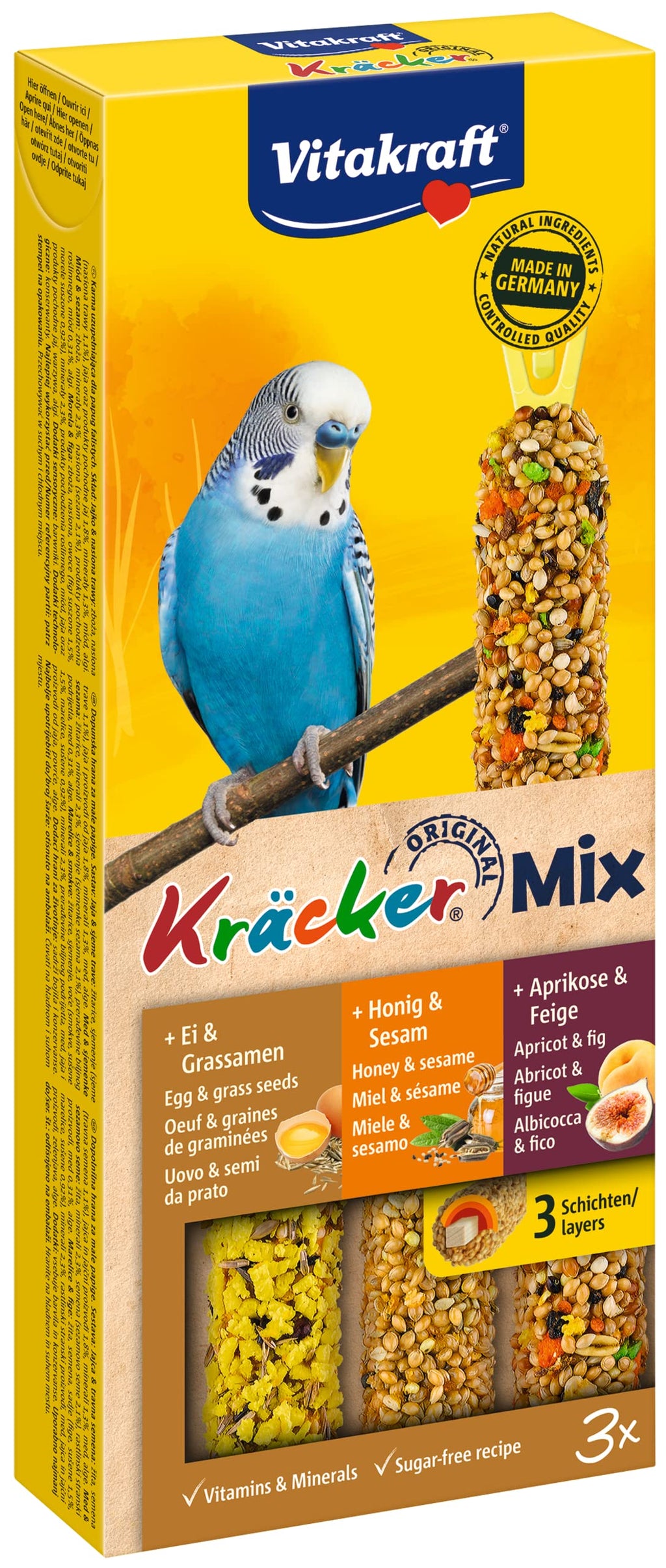 Vitakraft - Kräcker Trio-Mix (egg and seeds of grasses, apricot and fig, honey and sesame) - 80 g - Pack of 3 - PawsPlanet Australia