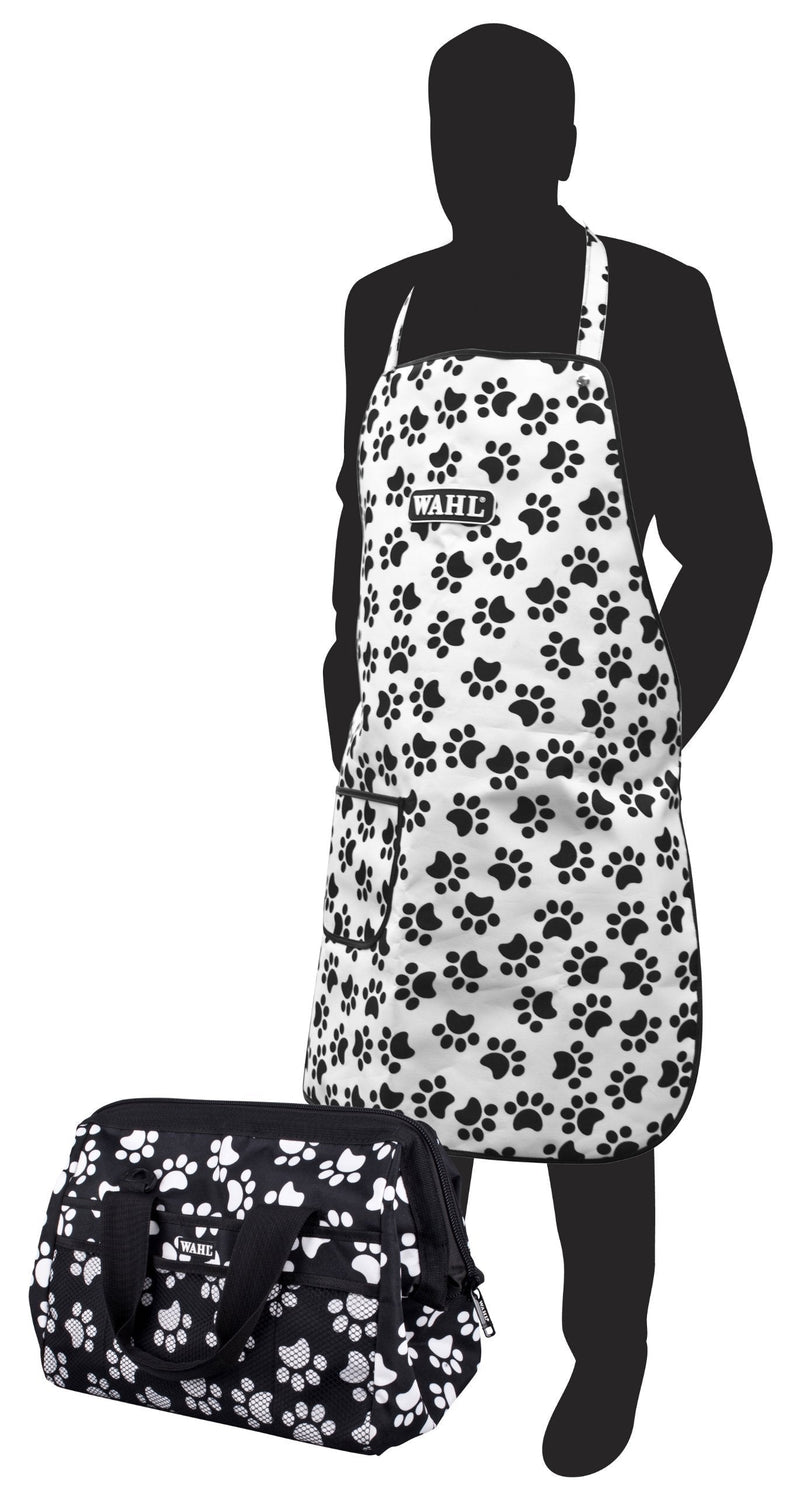 Wahl Dog Grooming Kit Bag and Apron Set, Waterproof Grooming Set, Professional Groom Kit for Storing Tools, Shoulder Organizer Bag, Groomers Aprons, Heavy Duty, Paw Print Design - PawsPlanet Australia