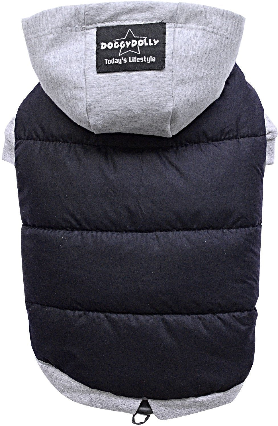 Doggydolly Winter Dog Jacket/Dog coat with Hood, Medium, Chest 41-43 cm, Back 28-30 cm, Black-Grey - PawsPlanet Australia