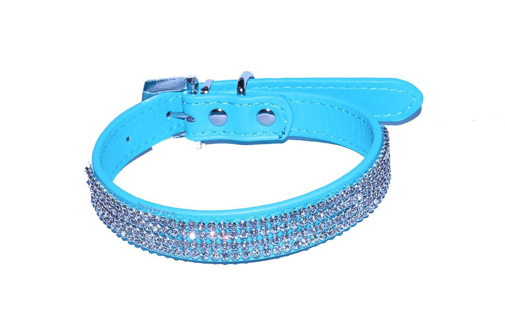 Pet Palace SMALL BELLA BLUE Diva Doggy Leather Diamante Jewelled Dog Puppy Collar (Small (10.5-13 inch neck) Small (10.5-13 inch neck) - PawsPlanet Australia