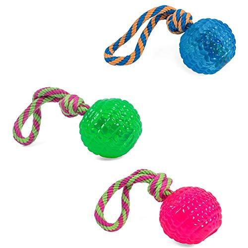 Petface Toyz Chew and Bouncy Rope Ball for Dog, Blue/Pink/Green, One Supplied - PawsPlanet Australia