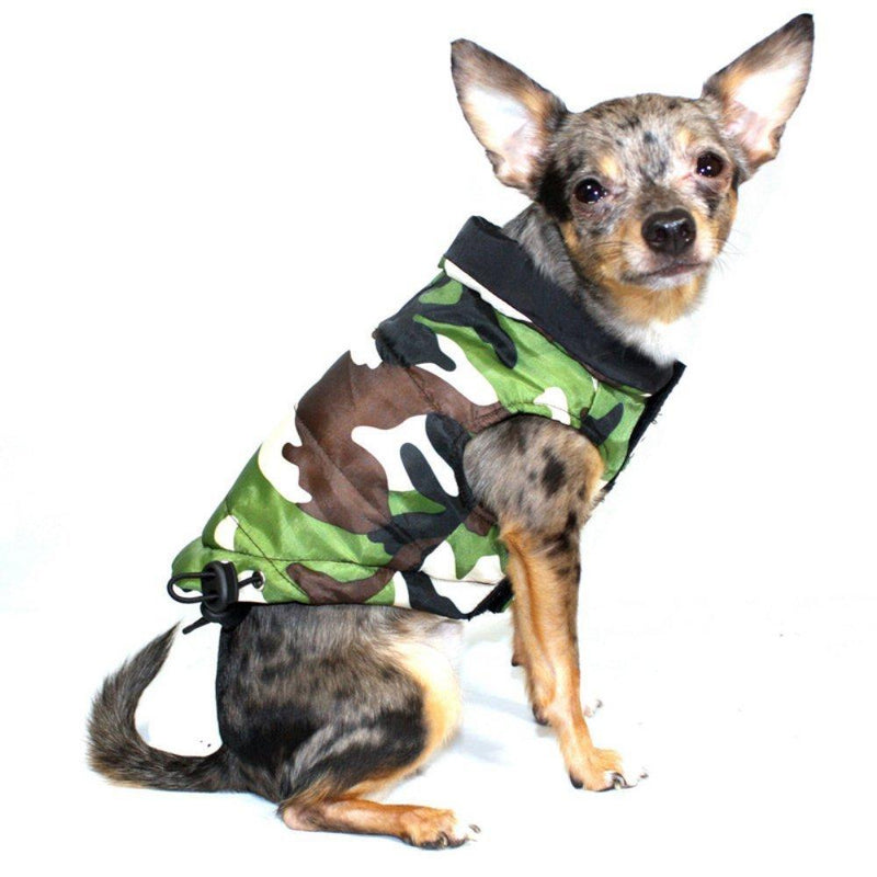 Hip Doggie HD 5BKPV Reversible Puffer Vest Dog Jacket, Large, Black/CAMOFL Eye - PawsPlanet Australia