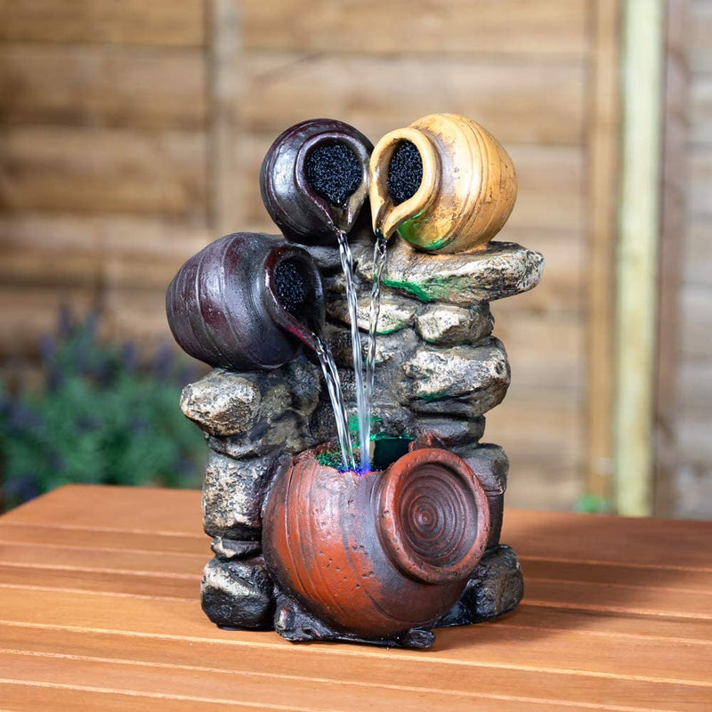 Triple Trickle Honey Pots Water Feature with LED Lights - H27cm - PawsPlanet Australia