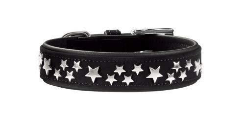 HUNTER Softie Stars Art-Nubuk Nickel Collar, 55 cm, Medium, Black/Nappa Black M Black/ black - PawsPlanet Australia