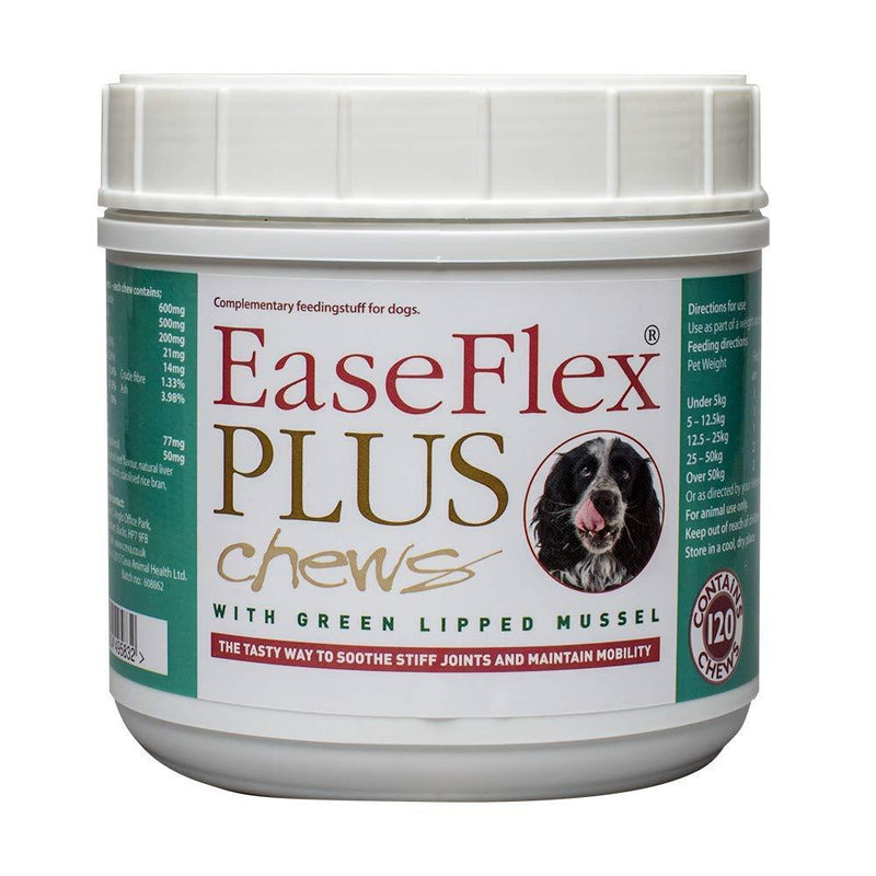 EaseFlex PLUS tasty soft chews for stiff and older dogs. Glucosamine, chondroitin and green lipped mussel - tub of 120 chews - PawsPlanet Australia