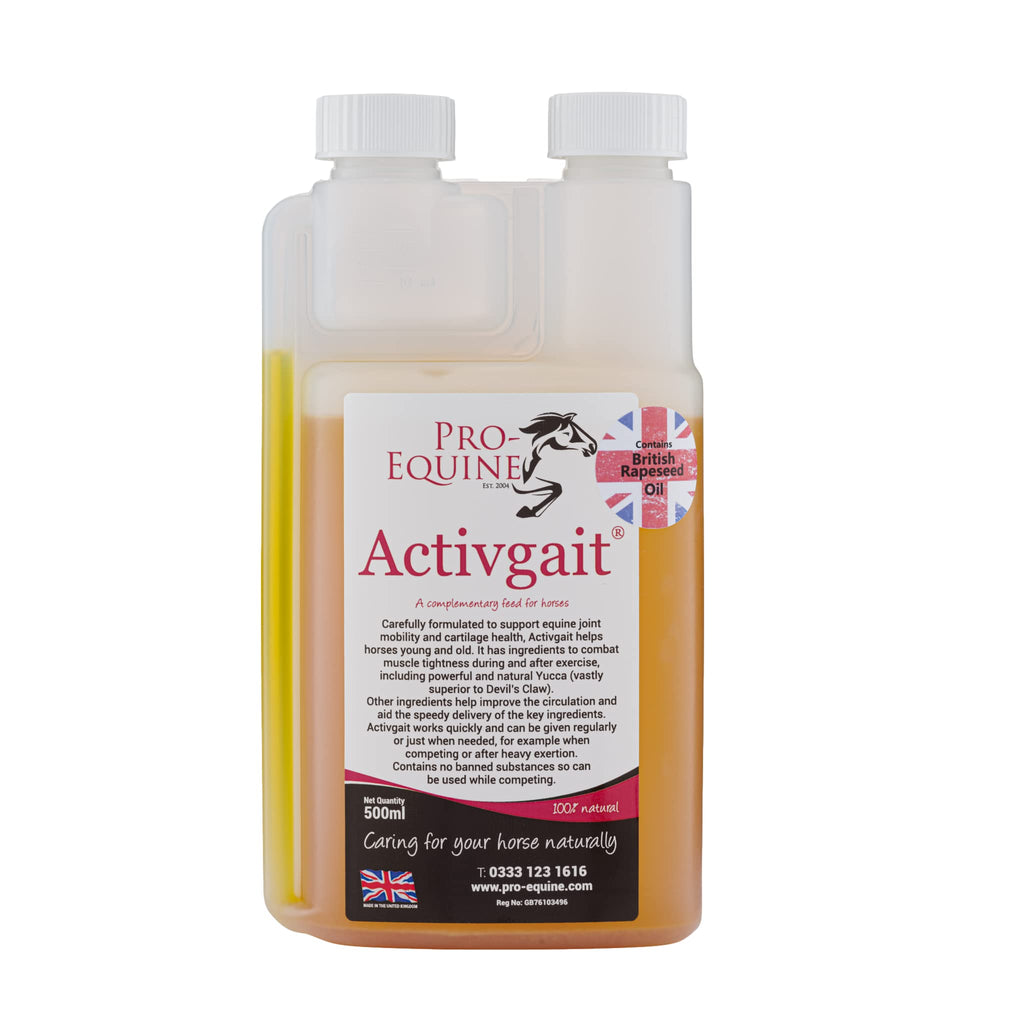 Pro-Equine Activgait 500ml Yucca joint horse supplement, fast acting herbal formula, promotes joint mobility, reduces aches and pains. - PawsPlanet Australia