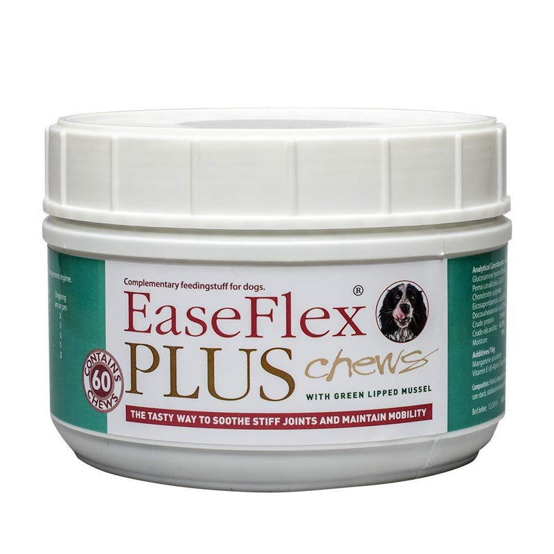 EaseFlex PLUS tasty soft chews for stiff and older dogs. Glucosamine, chondroitin and green lipped mussel - tub of 60 chews - PawsPlanet Australia