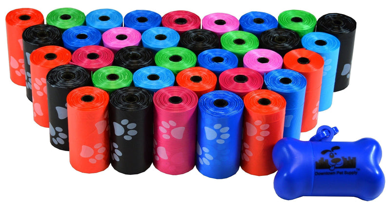 700 Pet Waste Bags, Dog Waste Bags, Bulk Poop Bags on a roll, Clean up poop bag refills - (Color: Rainbow of Colors with Paw Prints) + FREE Bone Dispenser, by Pet Supply City LLC - PawsPlanet Australia