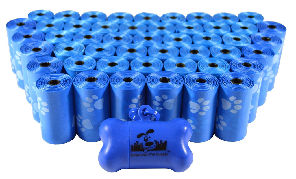 960 Pet Waste Bags, Dog Waste Bags, Bulk Poop Bags on a roll, Clean up poop bag refills - (Color: Blue with Paw Prints) + FREE Bone Dispenser by Pet Supply City - PawsPlanet Australia