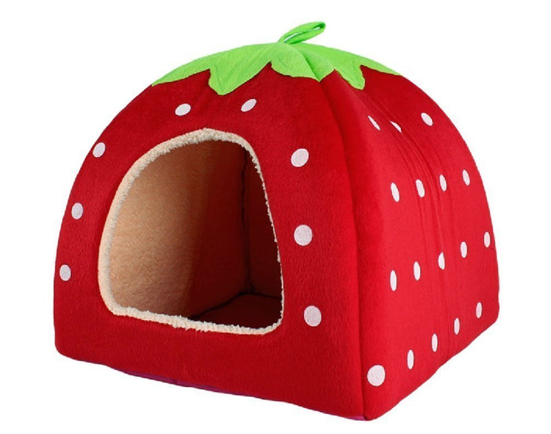 Lovely Strawberry Soft Cashmere Warm Pet Nest Dog Cat Bed Foldable Red - PawsPlanet Australia