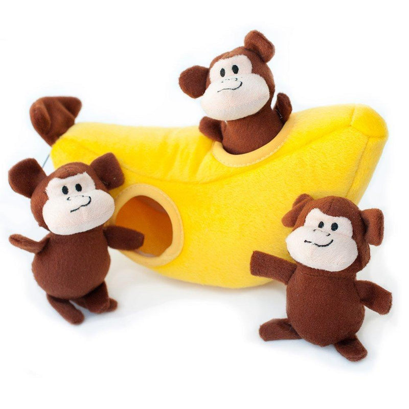 [Australia] - ZippyPaws - Zoo Friends Burrow, Interactive Squeaky Hide and Seek Plush Dog Toy Monkey 'n Banana 