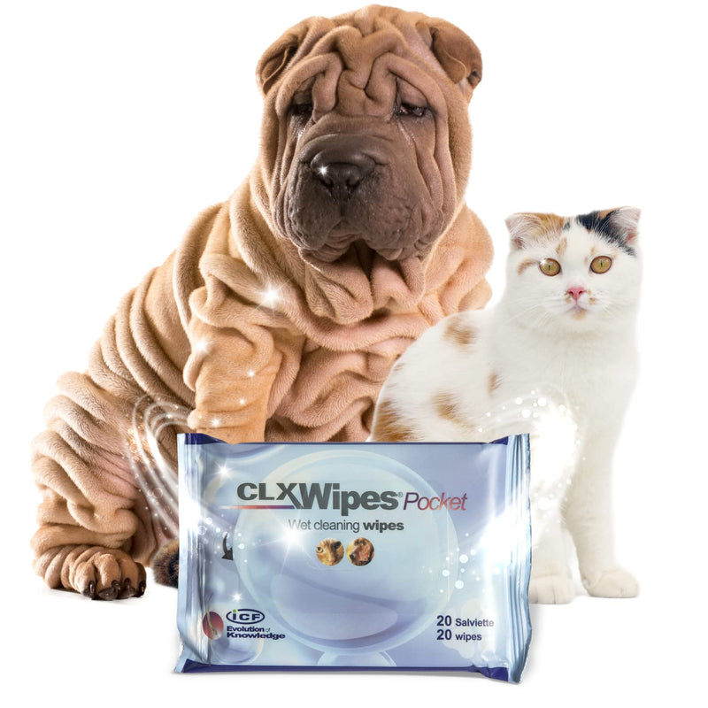 ICF CLX Dog Puppy Cat and Pet Wipes - Antibacterial Antiseptic and Antifungal Grooming and Cleaning Wipes for Paw Ear Tushie Face and Bums - 20pck - PawsPlanet Australia