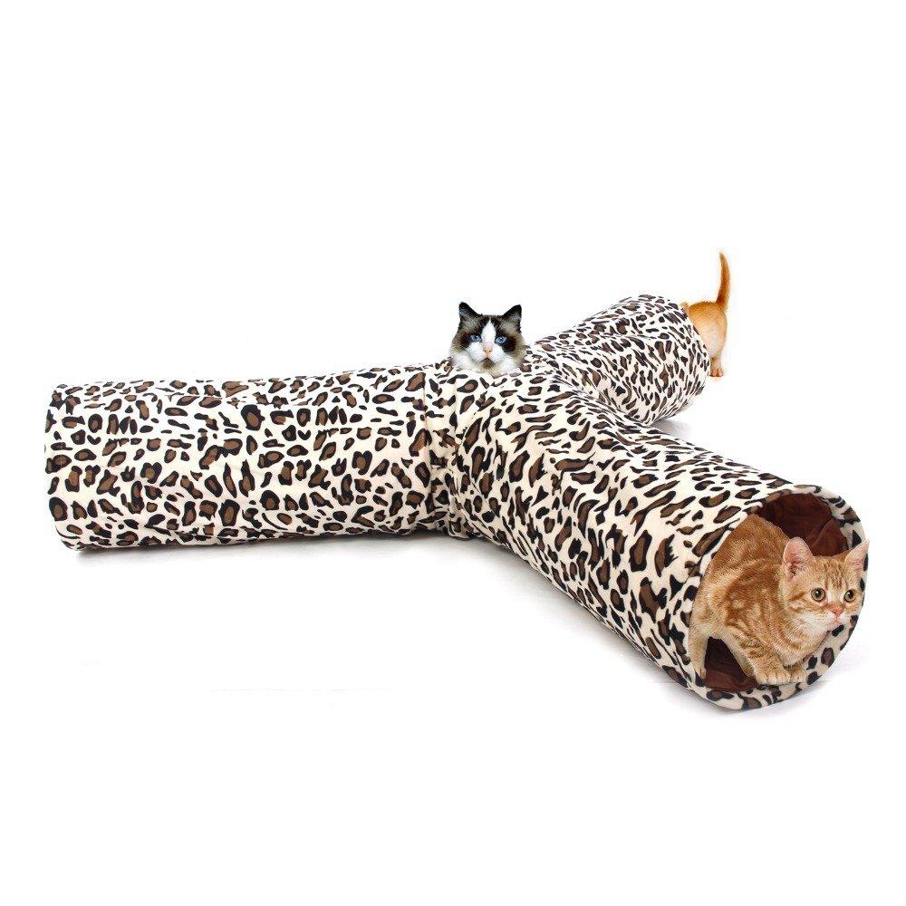 PAWZ Road Leopard Print 3 Way Cat Tunnel crinkly sounds, Cat Tunnel Toy indoor collapsible (Diameter 25cm) 3 Ways - Dia 25cm - PawsPlanet Australia