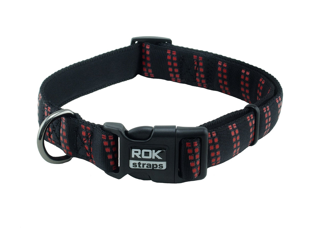 ROK Strap Collar, Large, Black/Red Detail - PawsPlanet Australia