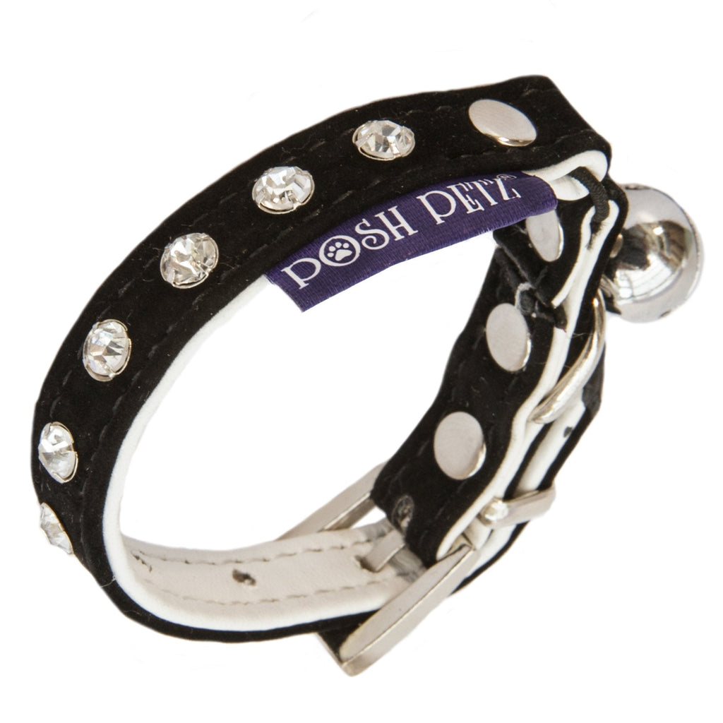 Diamante Velvet Adjustable Kitten Safety Collar With Bell Made By Posh Petz® - Black - PawsPlanet Australia