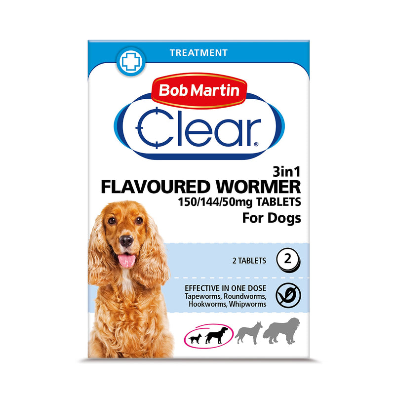 Bob Martin Clear Treatment 3in1 Flavoured Wormer Tablets for Dogs, 2 Tablets - PawsPlanet Australia