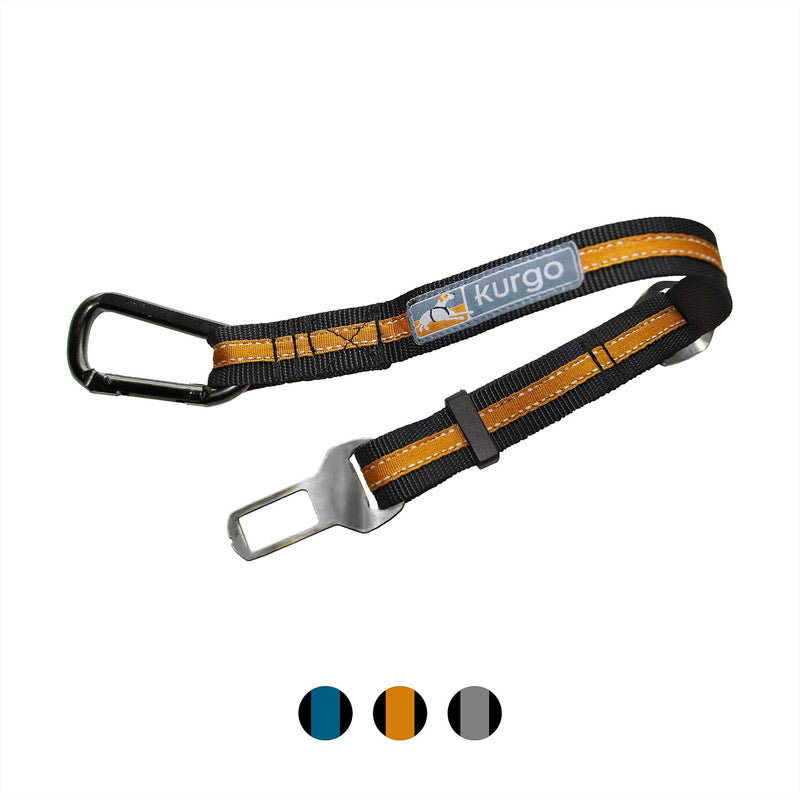 Kurgo Car Seat Belt for Pets, Adjustable Dog Safety Belt Leash, Quick and Easy Installation, Works with Any Pet Harness, Direct to Seatbelt Style with Carabineer Clip, Black/Orange Carabiner Clip - PawsPlanet Australia