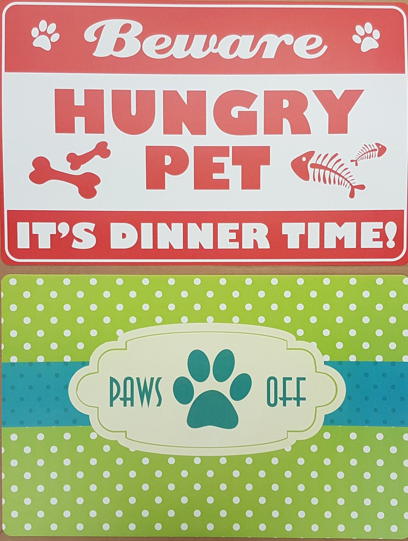 2 X Pet Dog Or Cat Feeding Placemats Mats 2 Different Designs 43.5 x 28 cm approx - PawsPlanet Australia