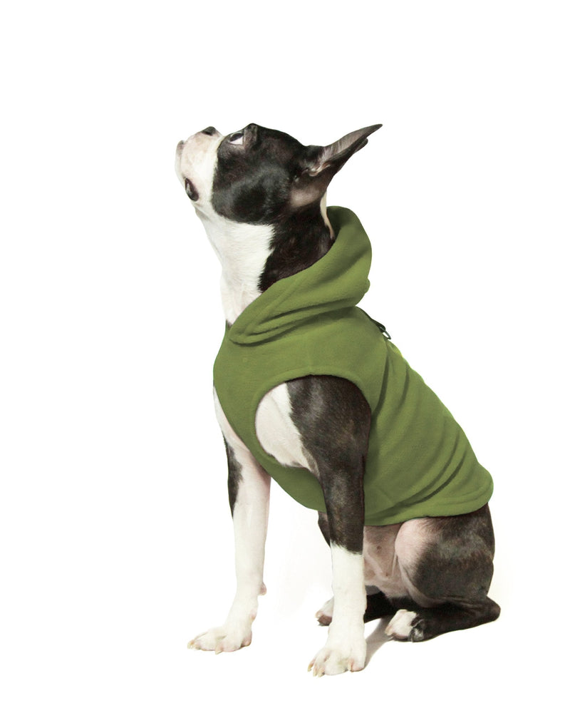 Gooby - Fleece Vest Hoodie, Small Dog Pull Over Hooded Fleece Jacket with Leash Ring Small chest (~10.5") Green - PawsPlanet Australia