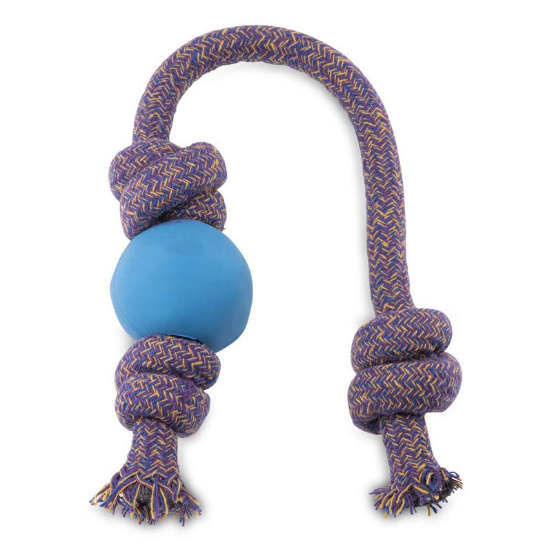 Beco Pets Ball on Rope - Natural Rubber Ball and Cotton Rope Tug and Chew Toy for Dogs - S - Blue - PawsPlanet Australia