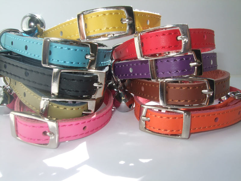 CATS Leather kitten collar pink, blue,red, brown black safety elastic (red) red - PawsPlanet Australia