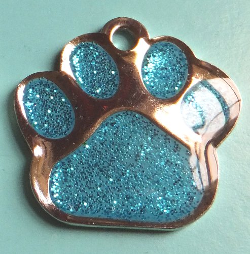 Carlton Trading 27mm Pet Dog ID Tag Turquoise Glitter Paw Shape - FREE ENGRAVING + P&P - PawsPlanet Australia