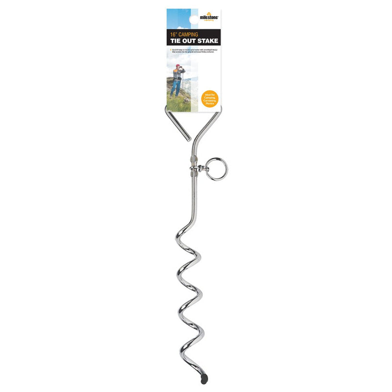 Milestone Camping 31690 Outdoor Corkscrew Tie Out Stake / Keyring Attachment / Tether Pets and Tents / Ideal for Camping, Hiking, Fishing and More - PawsPlanet Australia