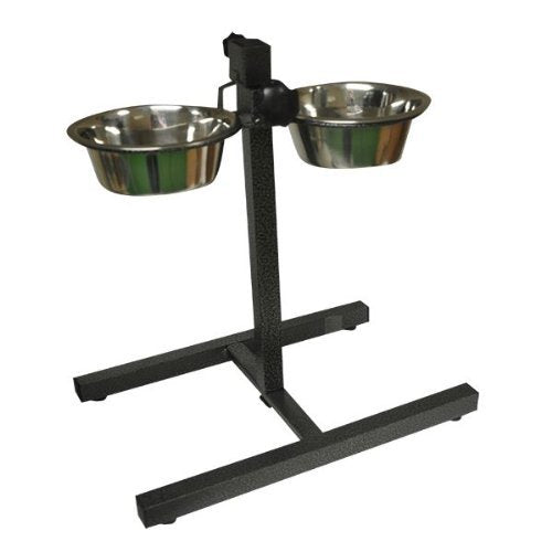 Stainless Adjustable Double Diner Steel Bowls Food Feeding Pet Dog Bowls Stand - PawsPlanet Australia