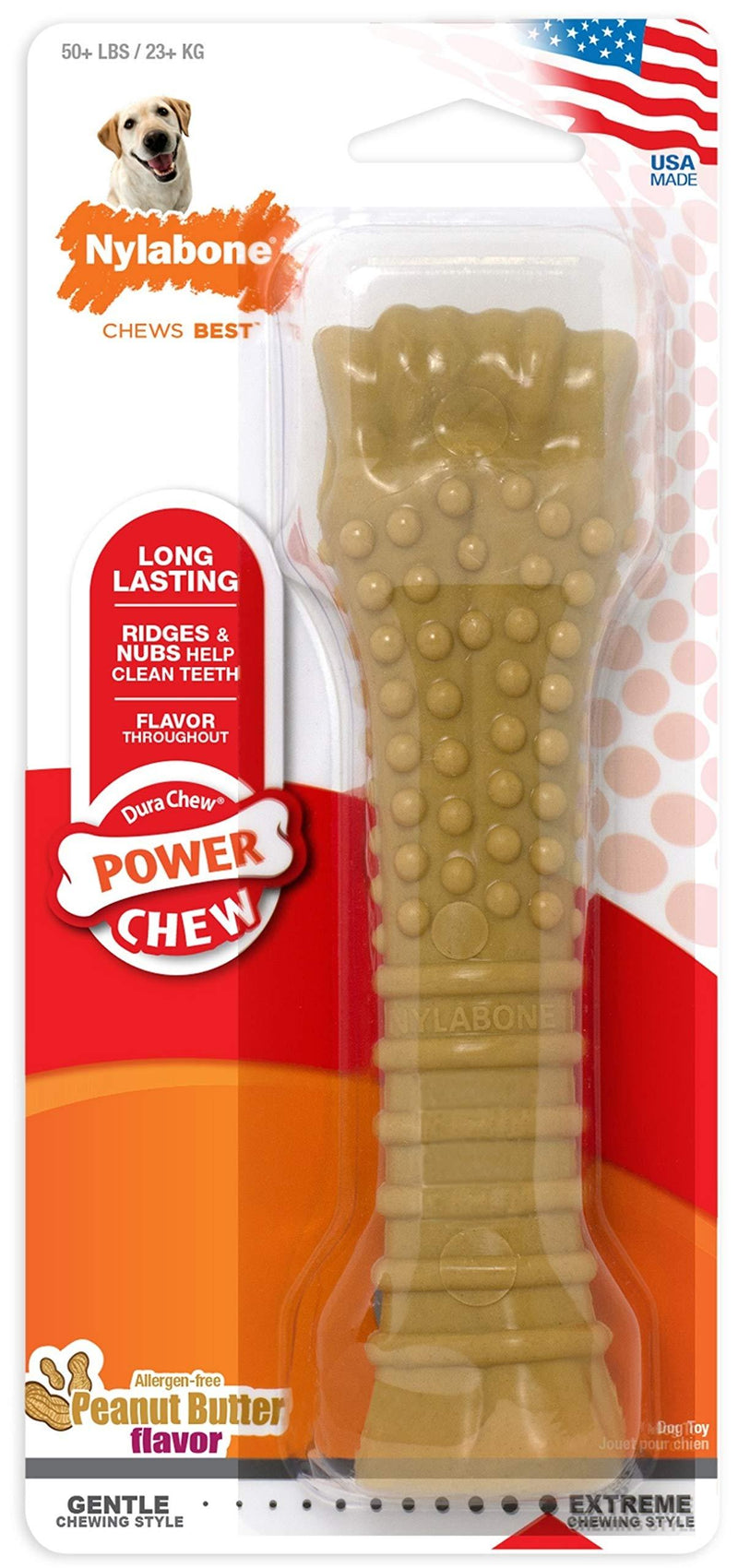 Nylabone Dura Chew Extreme Tough Dog chew Toy Bone, Allergen Free Peanut Butter Flavour, XL, for Dogs Over 23 kg Large Dog Chew for Extreme Chewers, Peanut Butter - PawsPlanet Australia