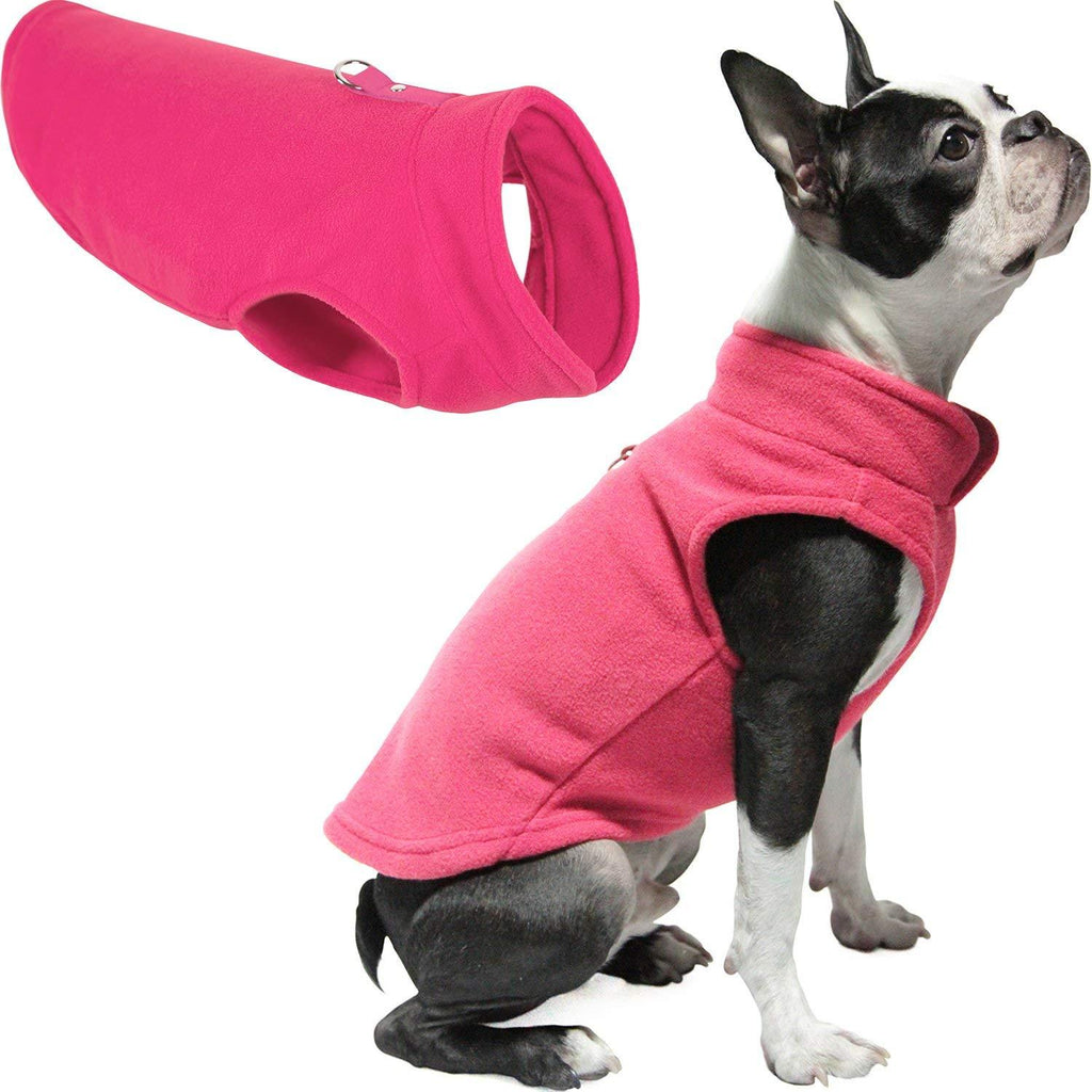 Gooby Fleece Vest Dog Sweater - Pink, Small - Warm Pullover Fleece Dog Jacket with O-Ring Leash - Winter Small Dog Sweater Coat - Cold Weather Dog Clothes for Small Dogs Boy or Girl Small chest (33.5 cm) - PawsPlanet Australia