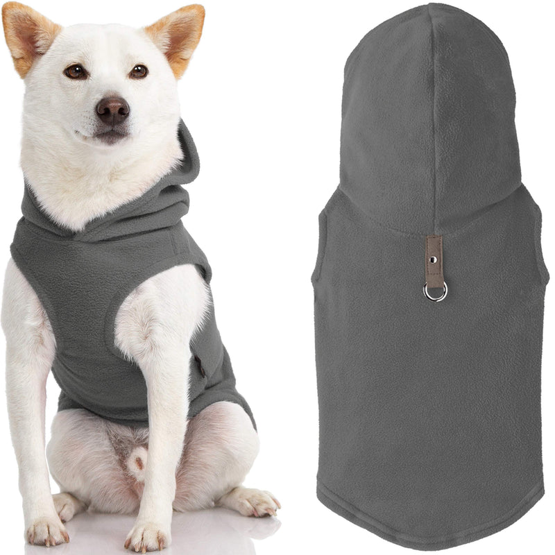Gooby Fleece Vest Hoodie Dog Sweater - Gray, Small - Warm Pullover Dog Hoodie with O-Ring Leash - Winter Hooded Small Dog Sweater - Dog Clothes for Small Dogs Boy or Girl, and Medium Dogs Small chest (33.5 cm) - PawsPlanet Australia
