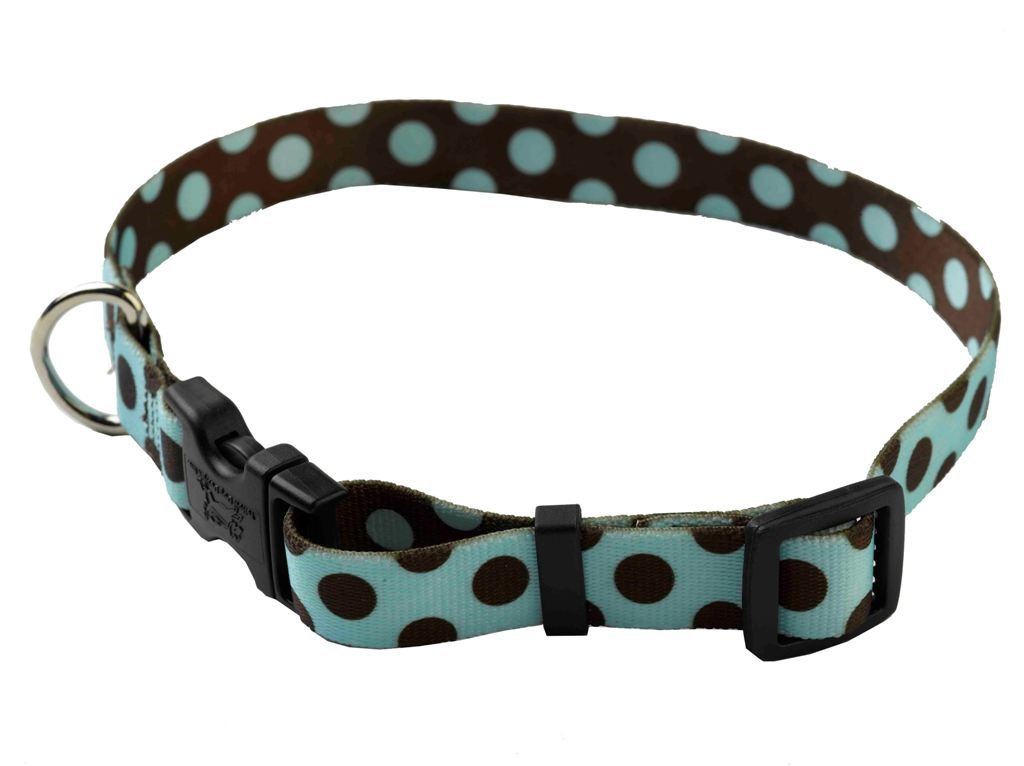 YellowDog Design Standard Polka Dot Adjustable Collar, Medium, 3/4-inch, Blue/ Brown Blue/Brown Polka Collar Size- Meidum - PawsPlanet Australia