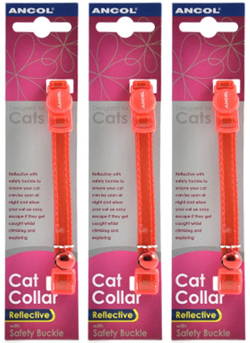 3 x Saver - Ancol - Gloss Reflective Cat Collar Red - PawsPlanet Australia