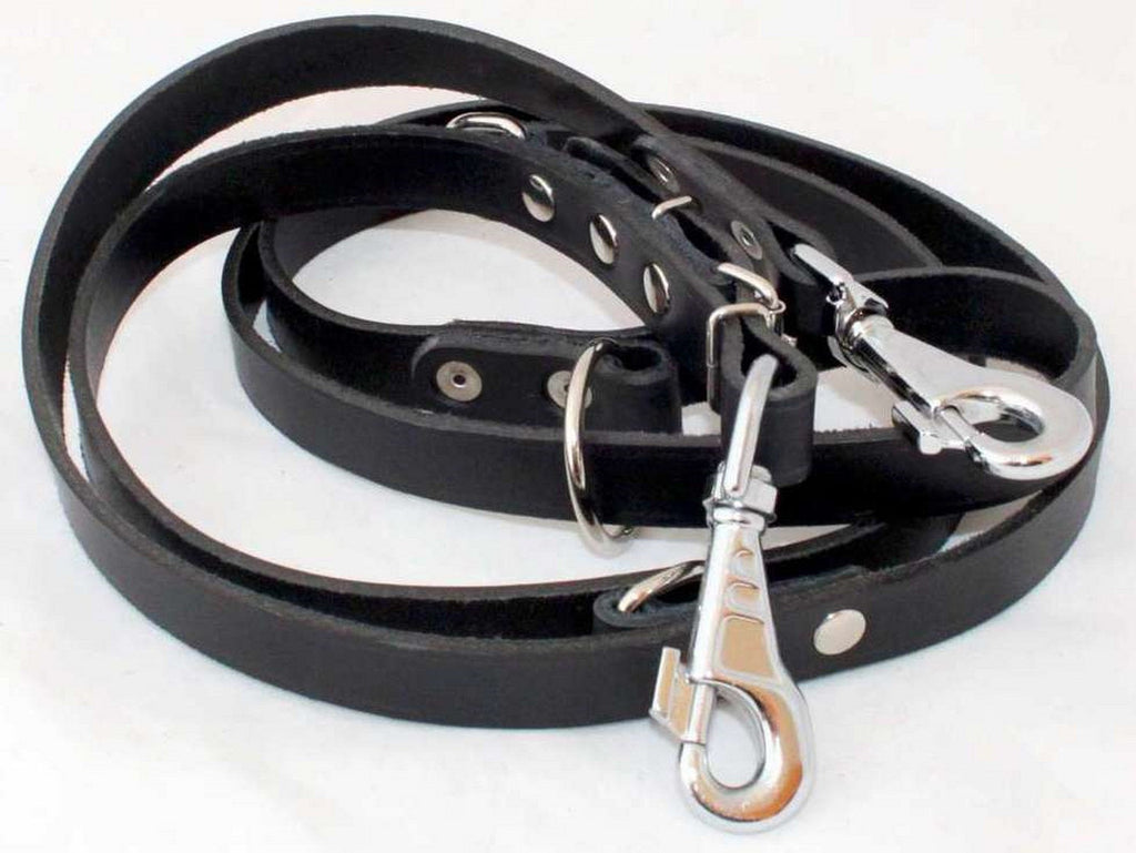 Leather Dog Lead 25mm Wide, 220 cm Long, Adjustable in 3 Positions, Black - PawsPlanet Australia