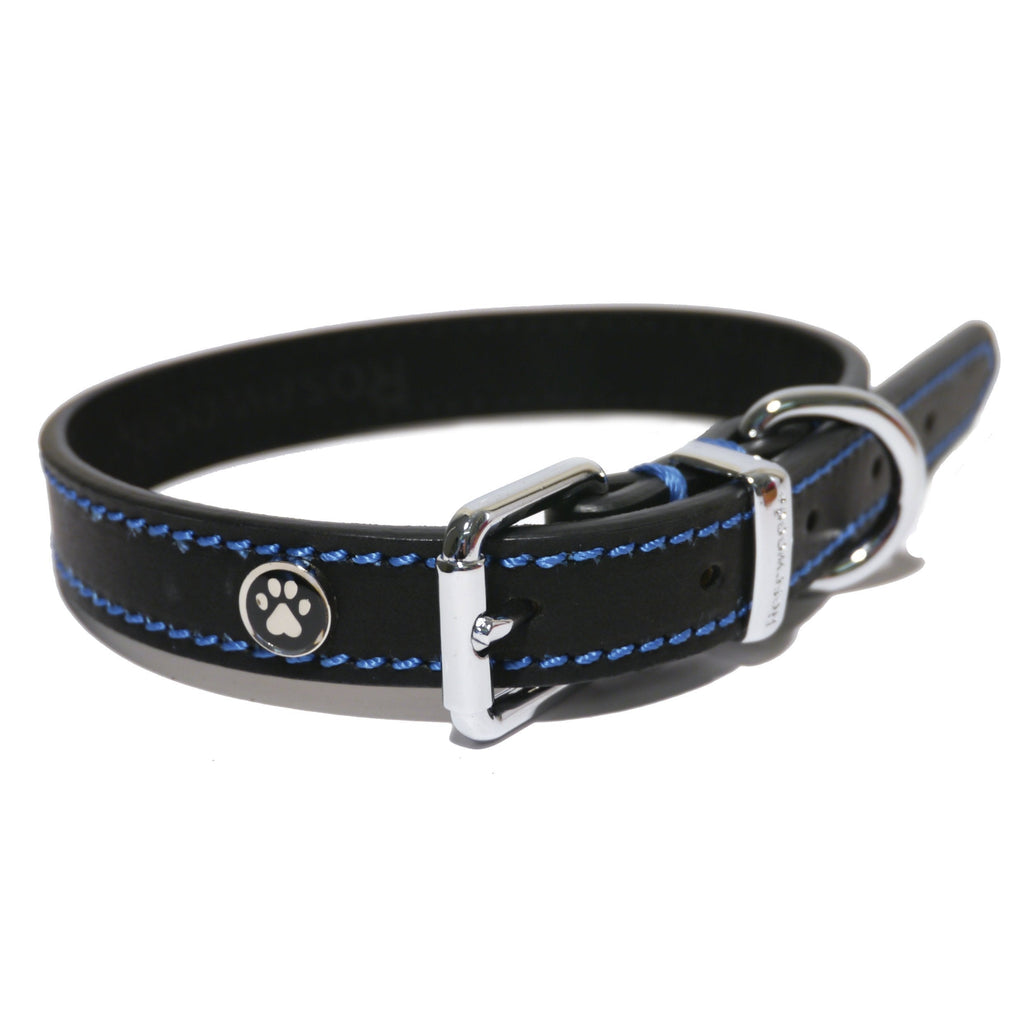 Rosewood Luxury Leather Dog Collar, 10-14-inch, Black 10 - 14-inch - PawsPlanet Australia