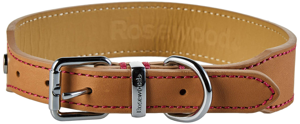 Rosewood Luxury Leather Dog Collar, 18 - 22-inch, Tan - PawsPlanet Australia