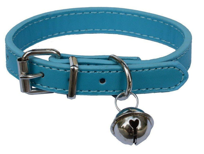 Sky Blue Fashion Leather Pet Collars for Cats,baby Puppies Dogs,adjustable 8"-10.5" Kitten Collar with Bell - PawsPlanet Australia