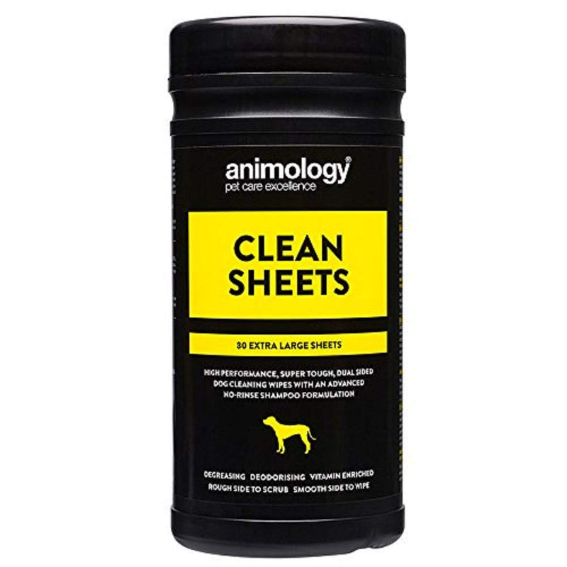 Animology Clean Sheets | Advance Dog Cleaning Wipes With No Rinse Shampoo Formulation | Extra Large Size Dog Wipes | Dual Sided Wipes for Face, Paws, Bums | 80 Piece Pack 80 pack - PawsPlanet Australia