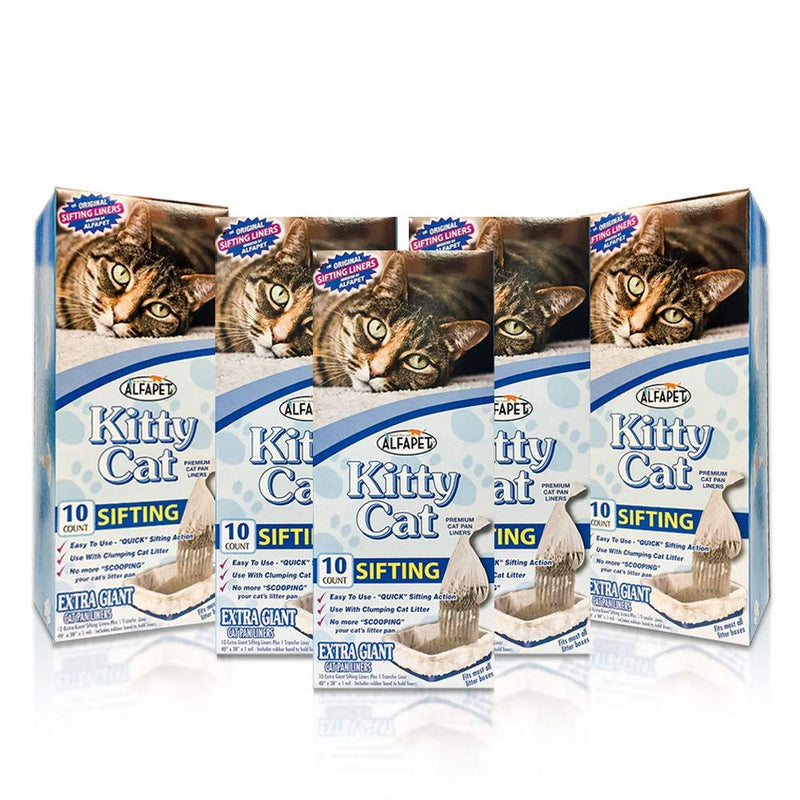 Alfapet Kitty Cat Pan Disposable, Sifting Liners- 10-Pack + 1 Transfer Liner-for Large, X-Large, Giant, Extra-Giant Size Litter Boxes - Pack of 5 - PawsPlanet Australia