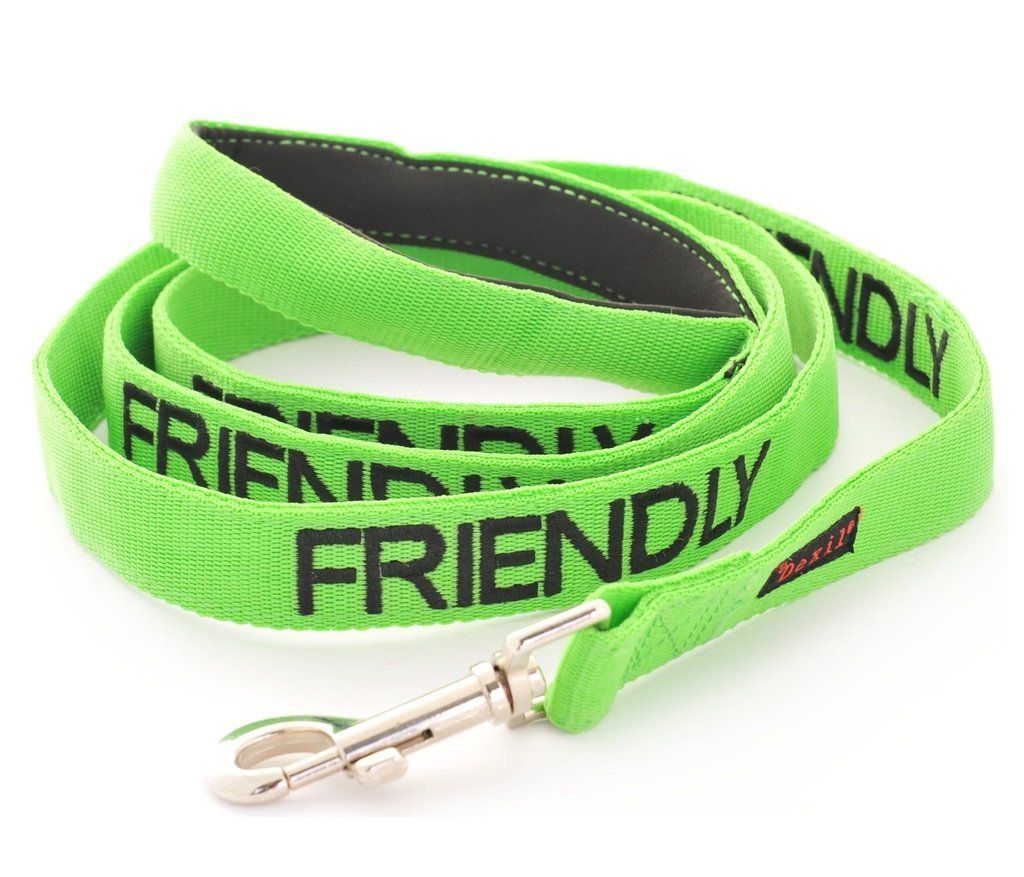 Dexil FRIENDLY (Friendly To All) Green Warning Dog Colour Coded Padded Personalised 1.8m 6ft Lead Leash To Prevent Accidents or Incidents. Dog Award Winning - PawsPlanet Australia