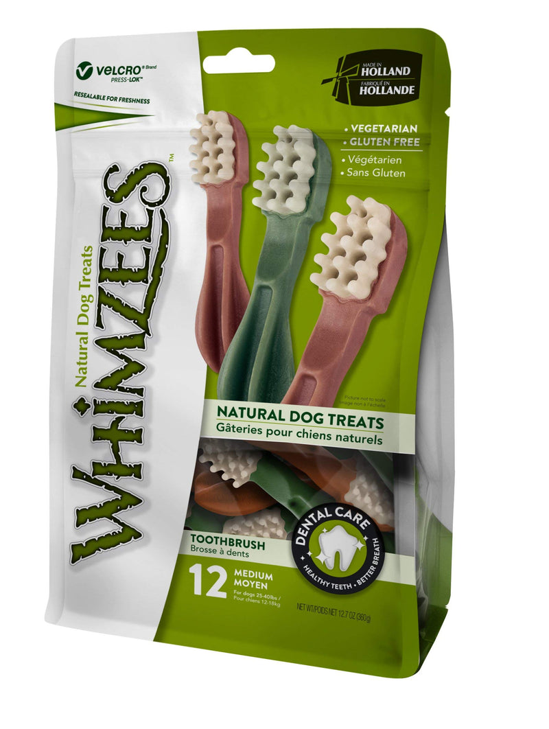 WHIMZEES Natural Dental Dog Chews Long lasting, Medium Toothbrush, 12 Pieces - PawsPlanet Australia