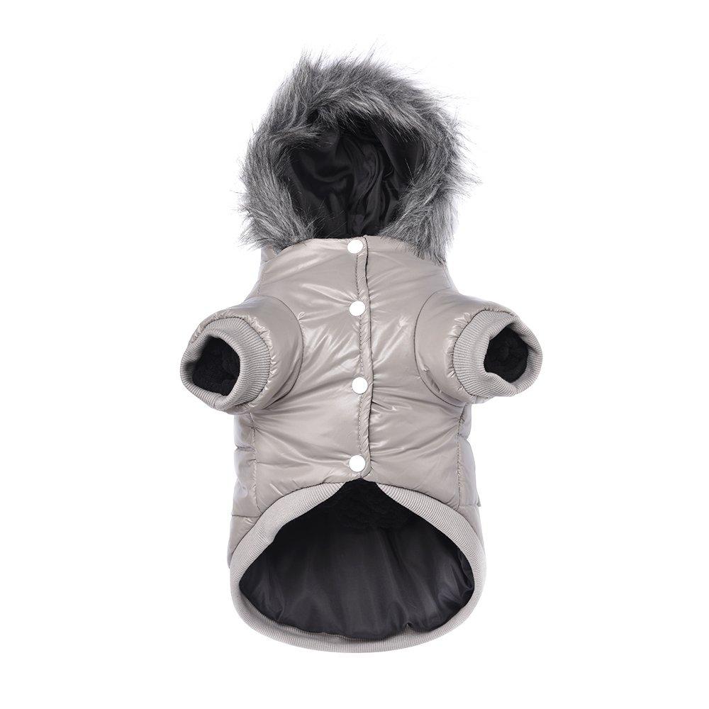 Namsan Pet Puppy Dog Clothes Waterproof and Windproof Hoodie Winter Warm Apparel Coat Outwear -Gray -Extra Large XL-Bust:15-17"(39-43cm) Gray - PawsPlanet Australia